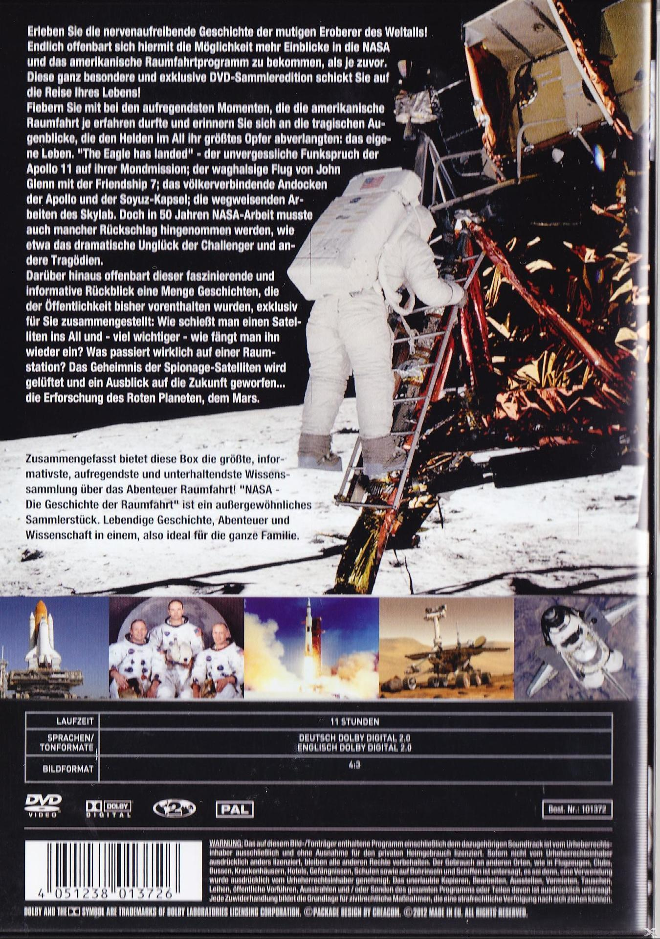 DVD-Hülle mit einem Astronauten auf einer Mondlandefähre, mit Text in deutscher Sprache über Weltraumforschung.