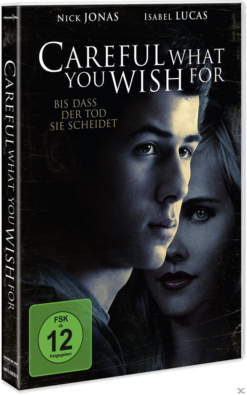 Filmcover. Nick Jonas und Isabel Lucas. Titel: Careful What You Wish For.