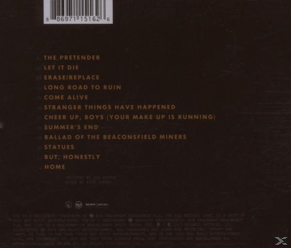 Rückseite eines CD-Covers. Enthält eine Liste von Songtiteln auf braunem Hintergrund.