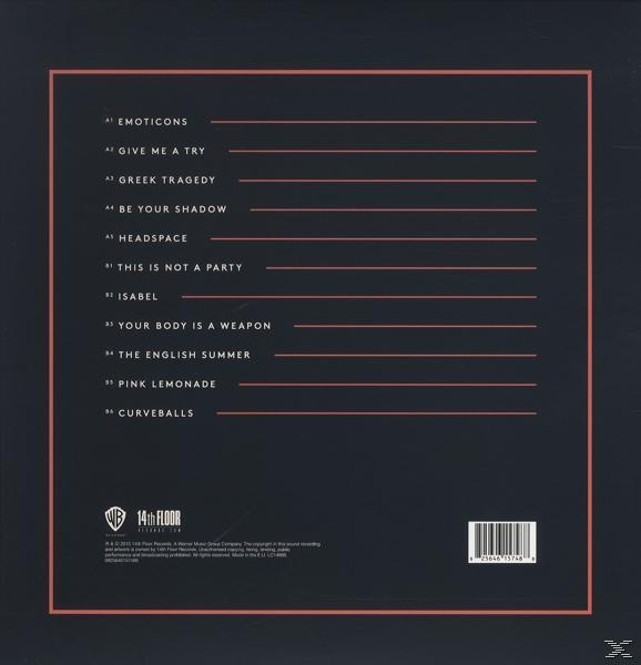 Rückseite des Albums mit Titelliste und Logos in dunklem Farbschema.