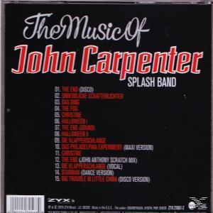 CD-Cover für The Music of John Carpenter. Enthält einen dunklen Hintergrund und Songtitel.