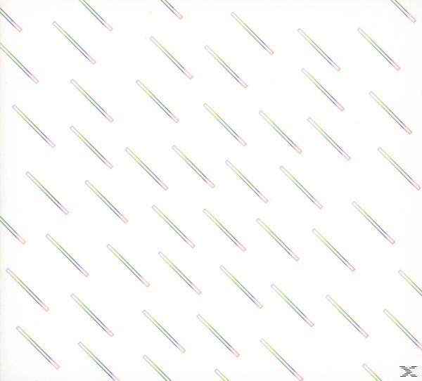 Weißer Hintergrund mit diagonalen Linien in Regenbogenfarben.