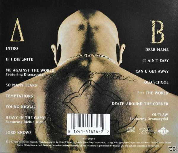 Rückseite eines Mannes mit Tattoo. Songtitel sind aufgelistet. Albumcover.