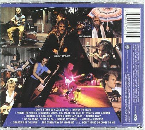Rückseite des Albums von The Police. Enthält Bandmitglieder und Titelliste auf blauem Hintergrund.