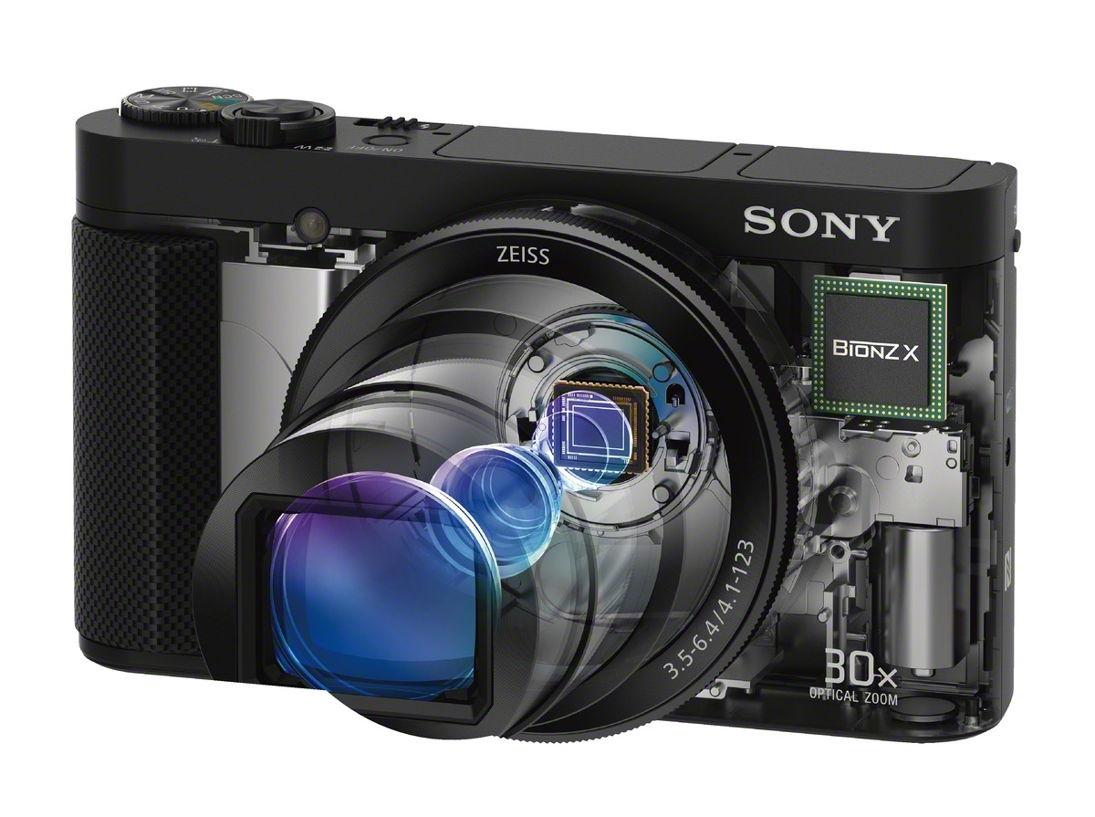 30x Digitalkamera SONY NFC , Fine, Schwarz, DSC-HX90 Cyber-shot Zoom, Xtra Zeiss WLAN TFT-LCD, opt.