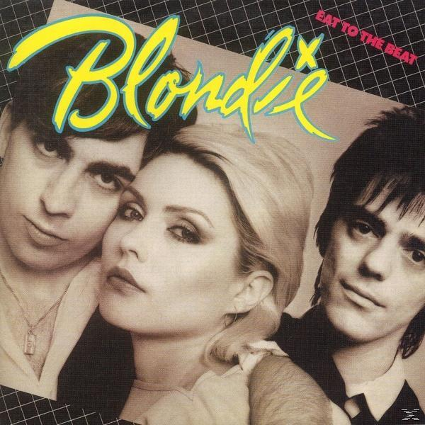 Albumcover mit drei Personen. Der Text ist Blondie und Eat To The Beat.