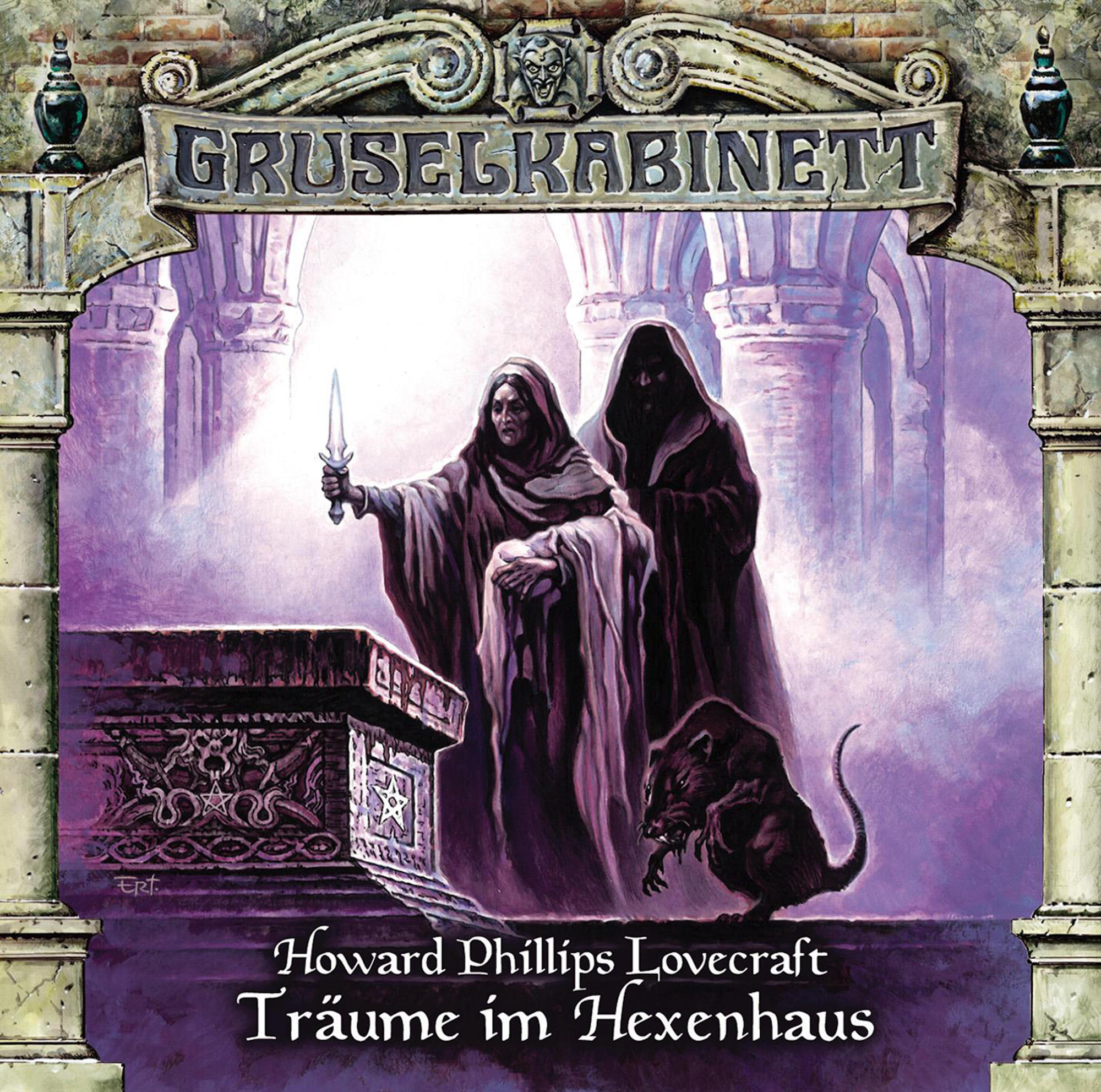 Cover-Art für "Gruselkabinett" mit Figuren, Ratte und Text.
