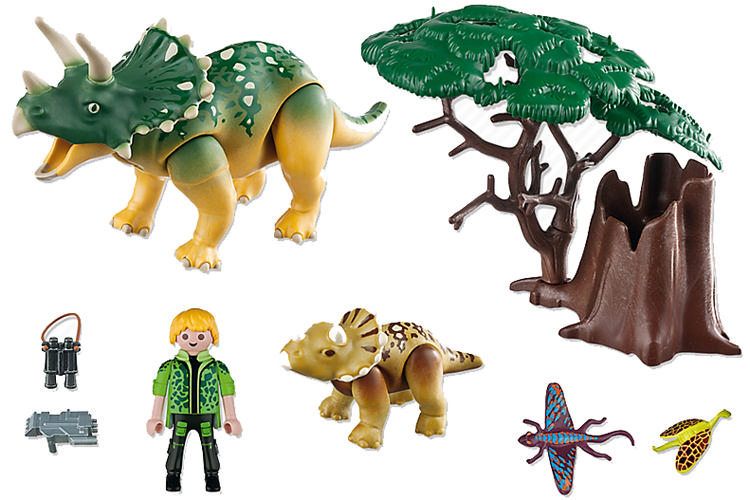 PLAYMOBIL Triceratops Dinozor Ve Yavrusu Ve Kaşif