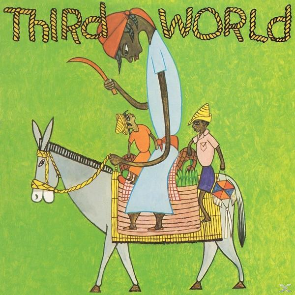 Illustration: Menschen auf einem Esel mit grünem Hintergrund und Seiltext 'Third World'.