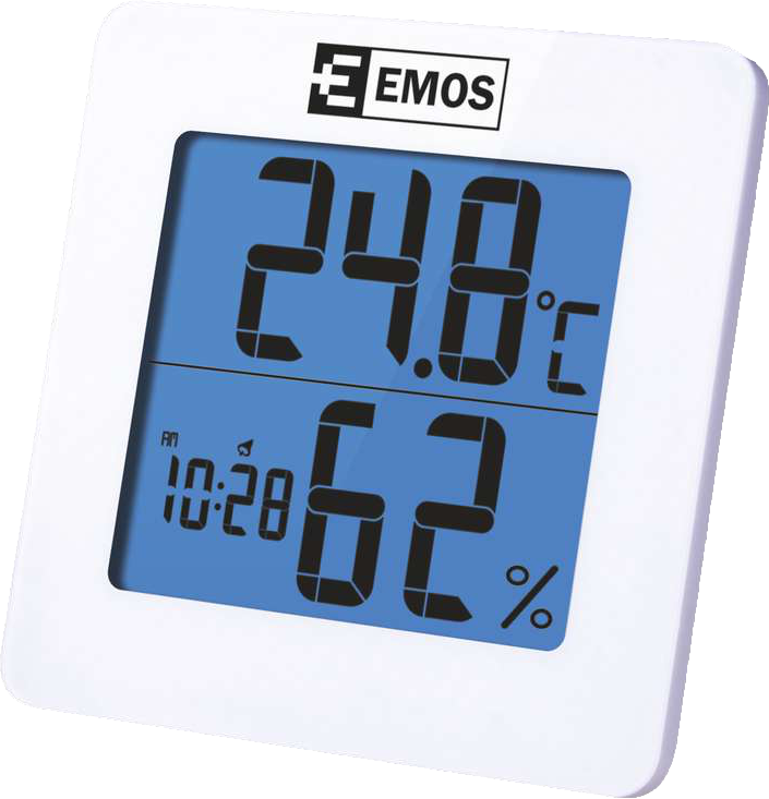 Digitális hőmérő, 24,8°C hőmérséklettel és 62% páratartalommal.