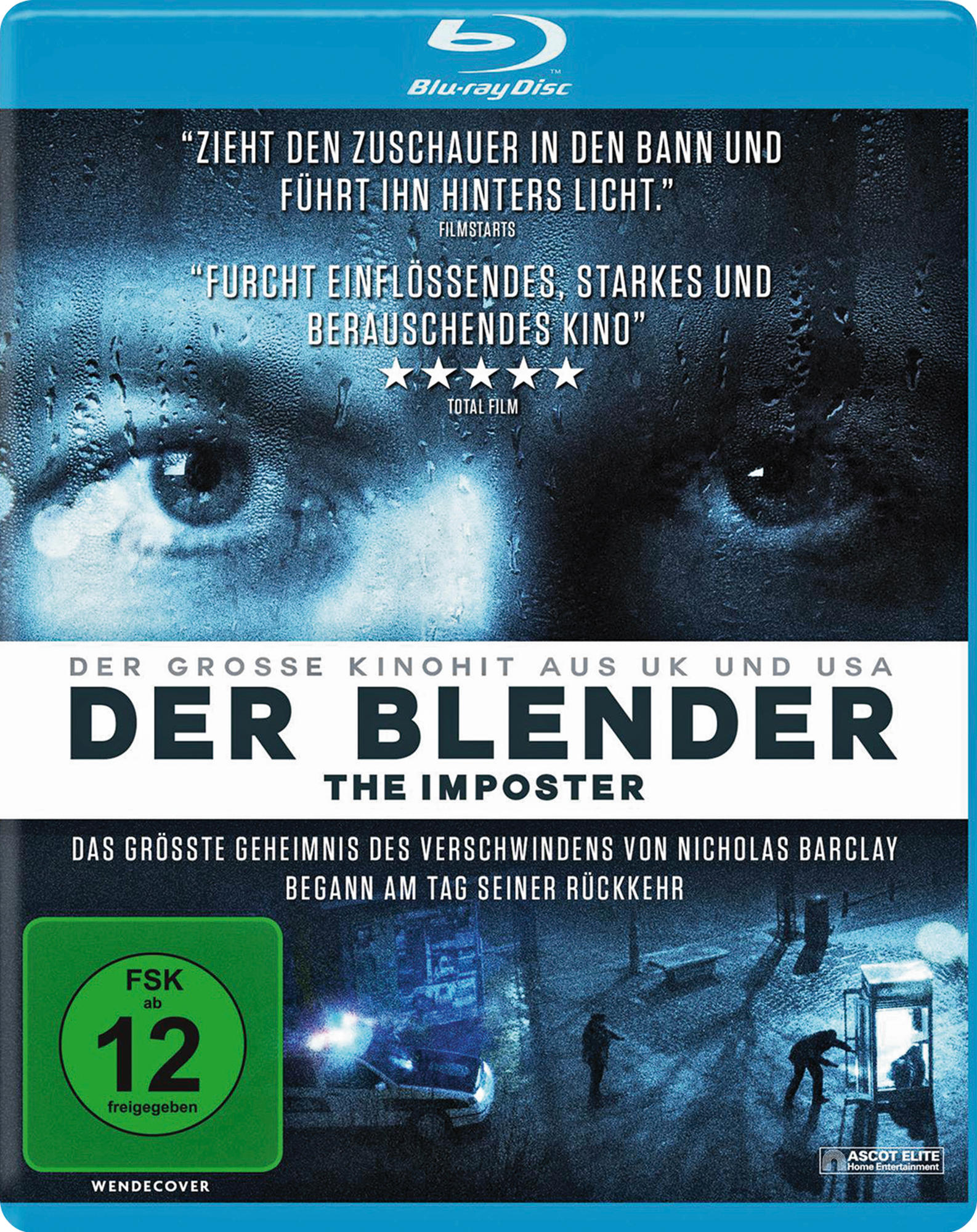 DVD-Cover: Der Blender, ein Gesicht mit Regen und Text.