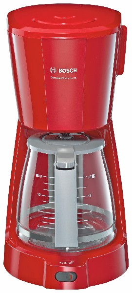 Cafetera de goteo - Bosch TKA3A034 Potencia 1100W, Capacidad para 10 tazas, 1,25L, Válvula, Rojo