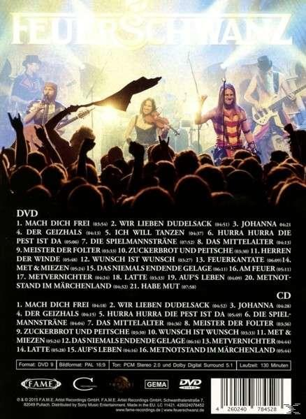 DVD-Cover: Feuer! Rückseite einer DVD-Hülle mit Bandmitgliedern vor einer Menge.