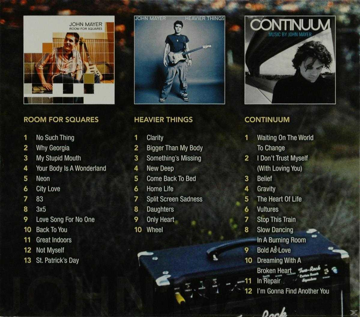 CD-Cover von John Mayer-Alben: Room For Squares, Heavier Things und Continuum.