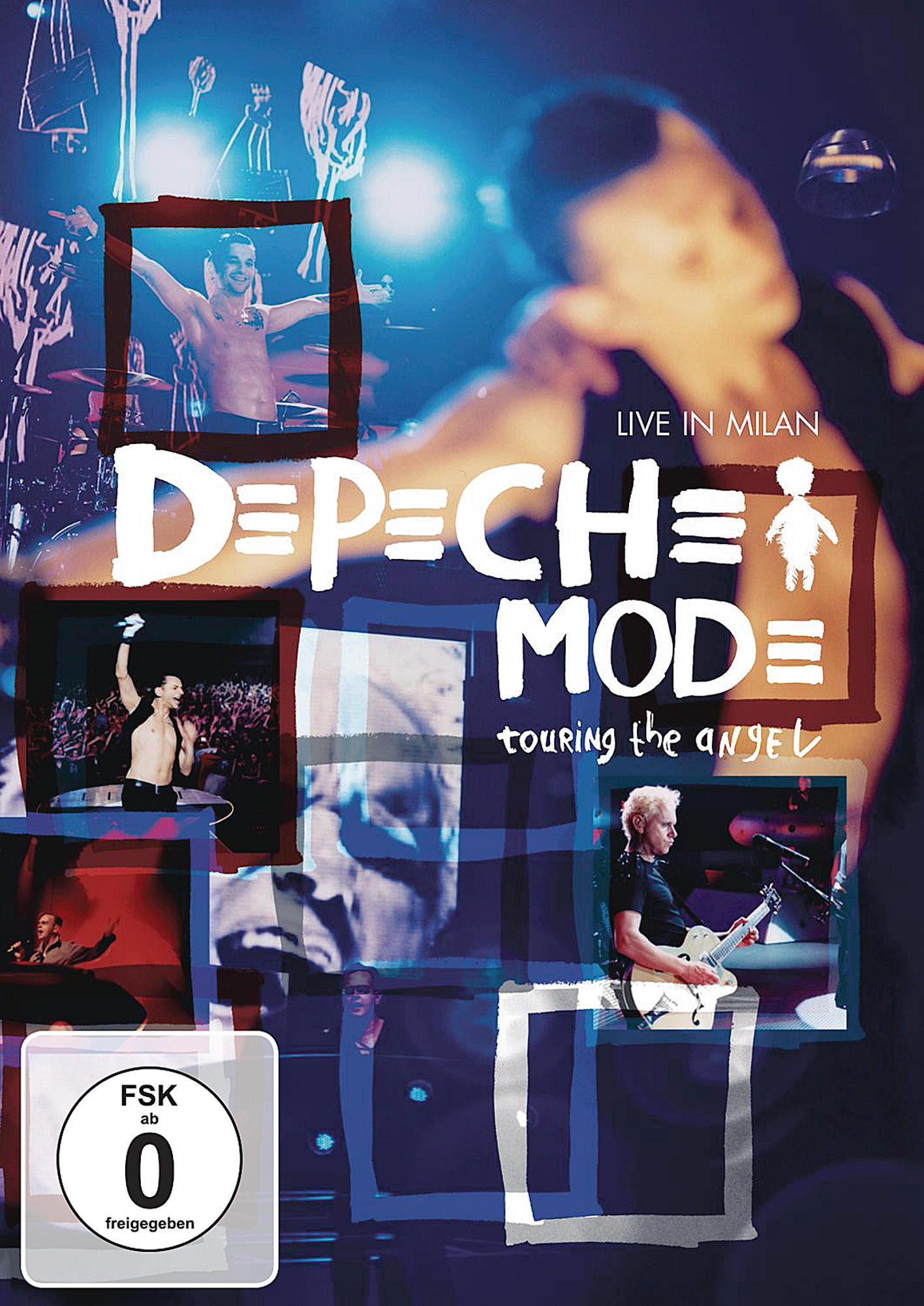 DVD-Cover von Depeche Mode 'Touring the Angel' mit Bildern der Band und dem Text.