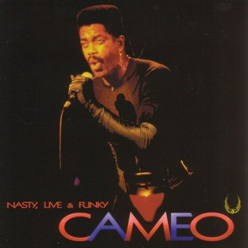 A Cameo 'Nasty, Live & Funky' című albumának borítója, mikrofonnal egy férfival.