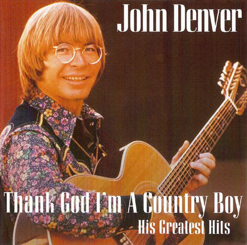 John Denver album borítója, szemüveges férfival, aki gitárt tart.