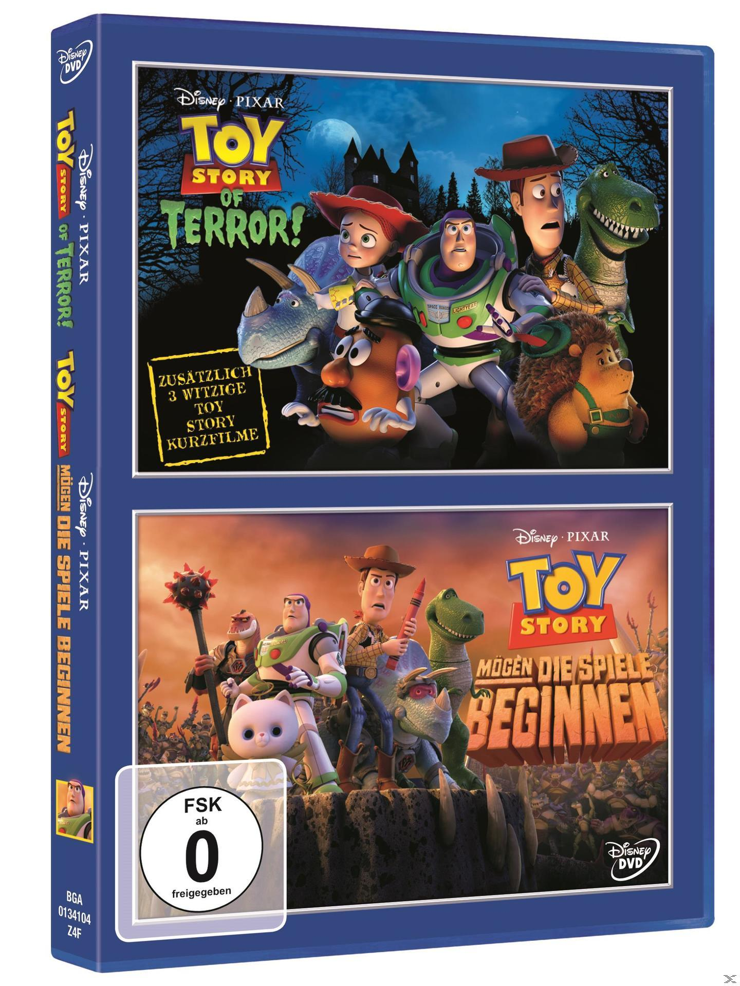 DVD-Hülle mit Toy Story-Charakteren. Auf der Hülle sind zwei Filmplakate mit Titeln zu sehen.