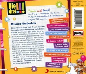 CD-Cover: 'Die drei !!!', Text und Illustrationen, bunt, weißer Hintergrund.