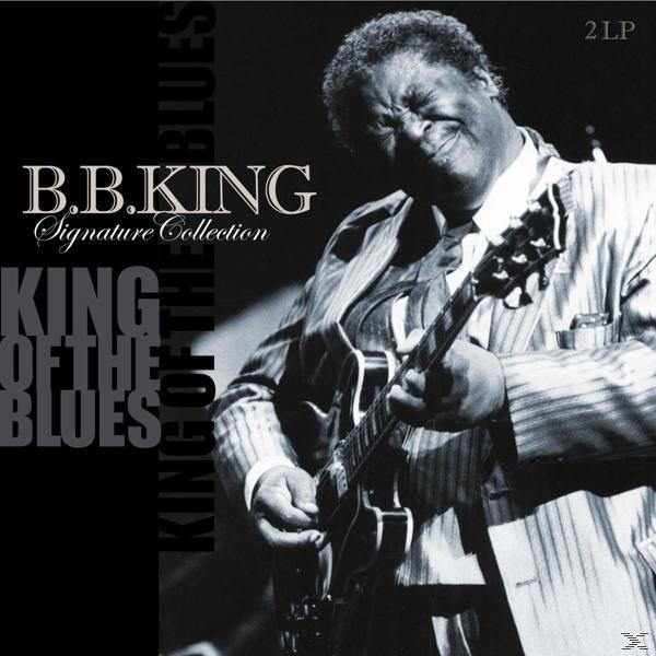 Album borítója. B.B. KING gitározik. Szöveg: KING OF THE BLUES, signature collection. Fekete-fehér kép.