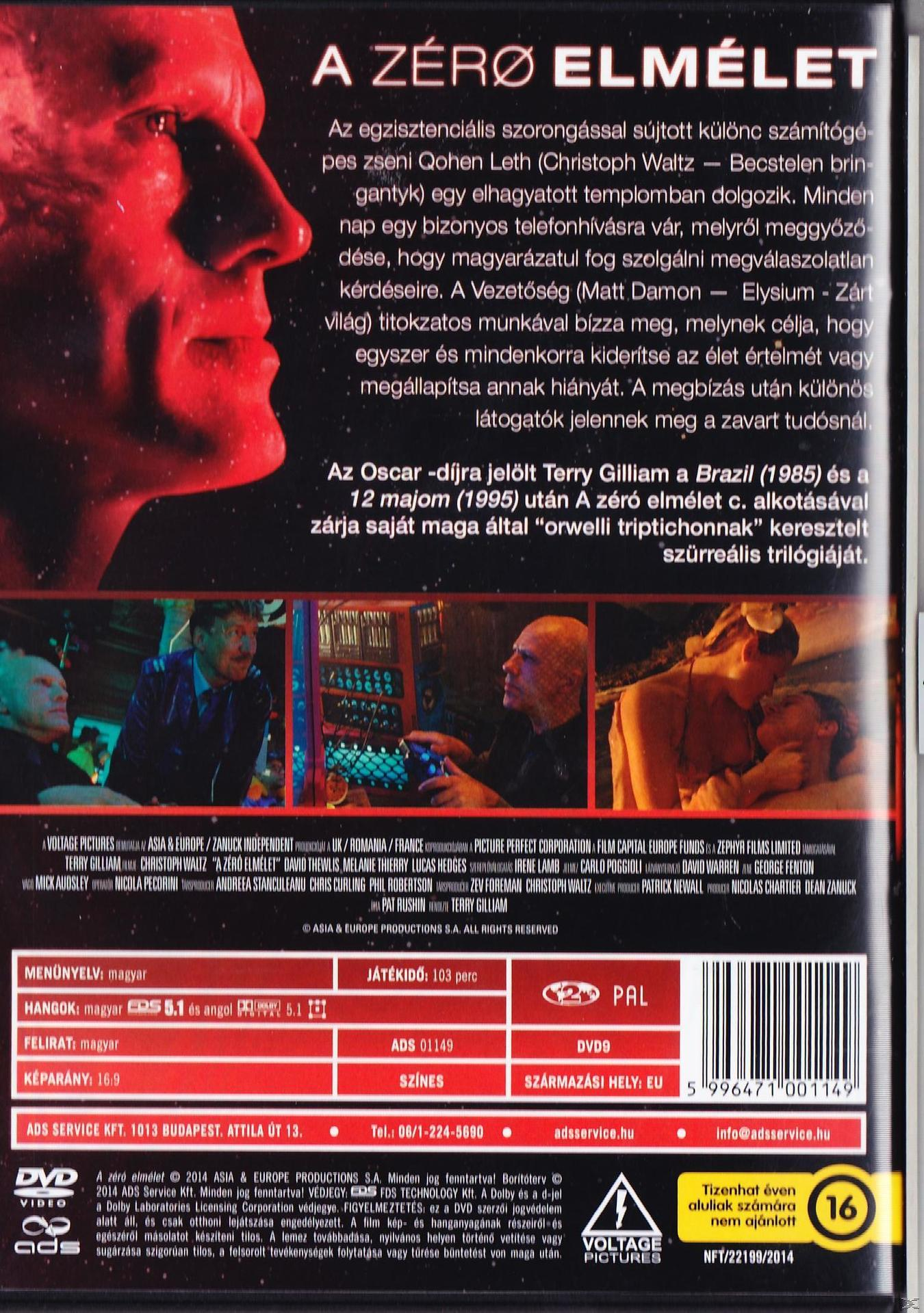 DVD tok egy filmhez, egy férfi arcával. Szöveg több nyelven. A cím: 'A Zero Theory'.