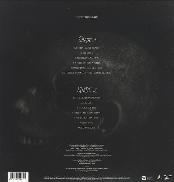 Shade 1 und Shade 2 Album-Tracklisten mit einer Totenkopf-Silhouette.