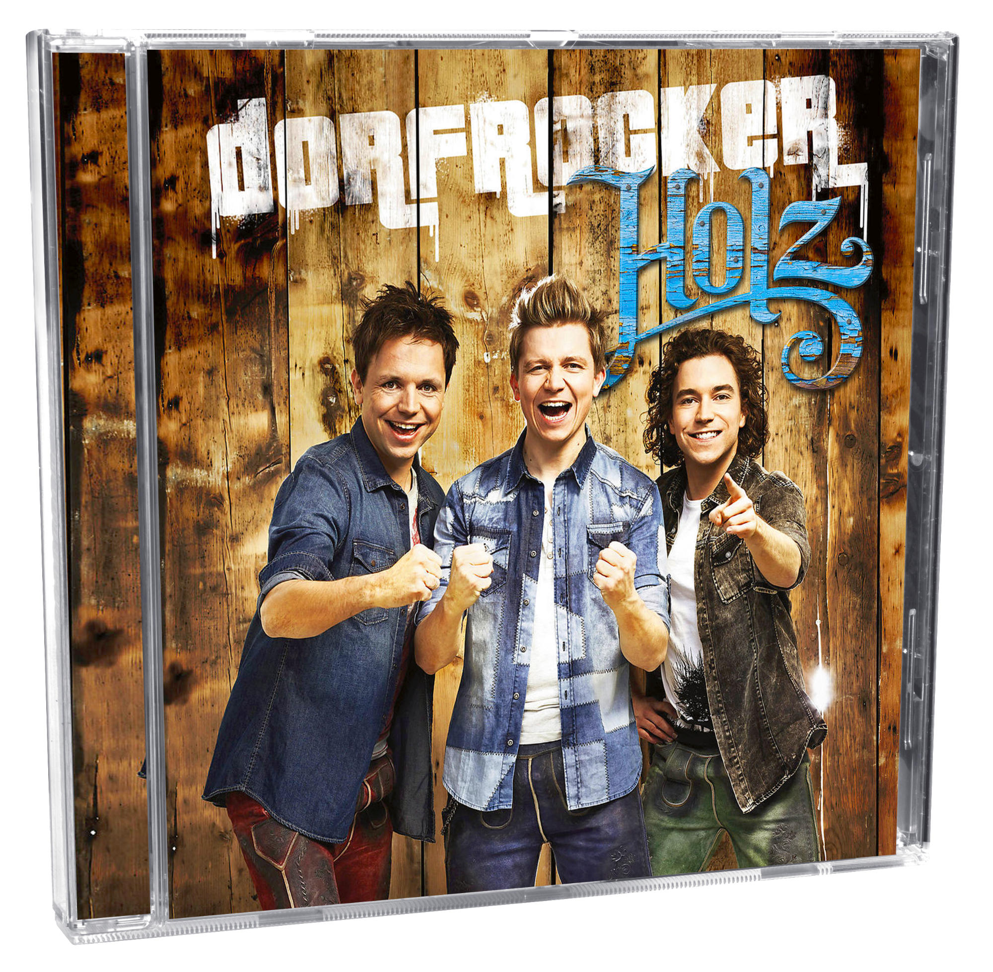 CD-Cover mit drei posierenden Männern. Der Hintergrund ist aus Holz. Der Titel steht oben.