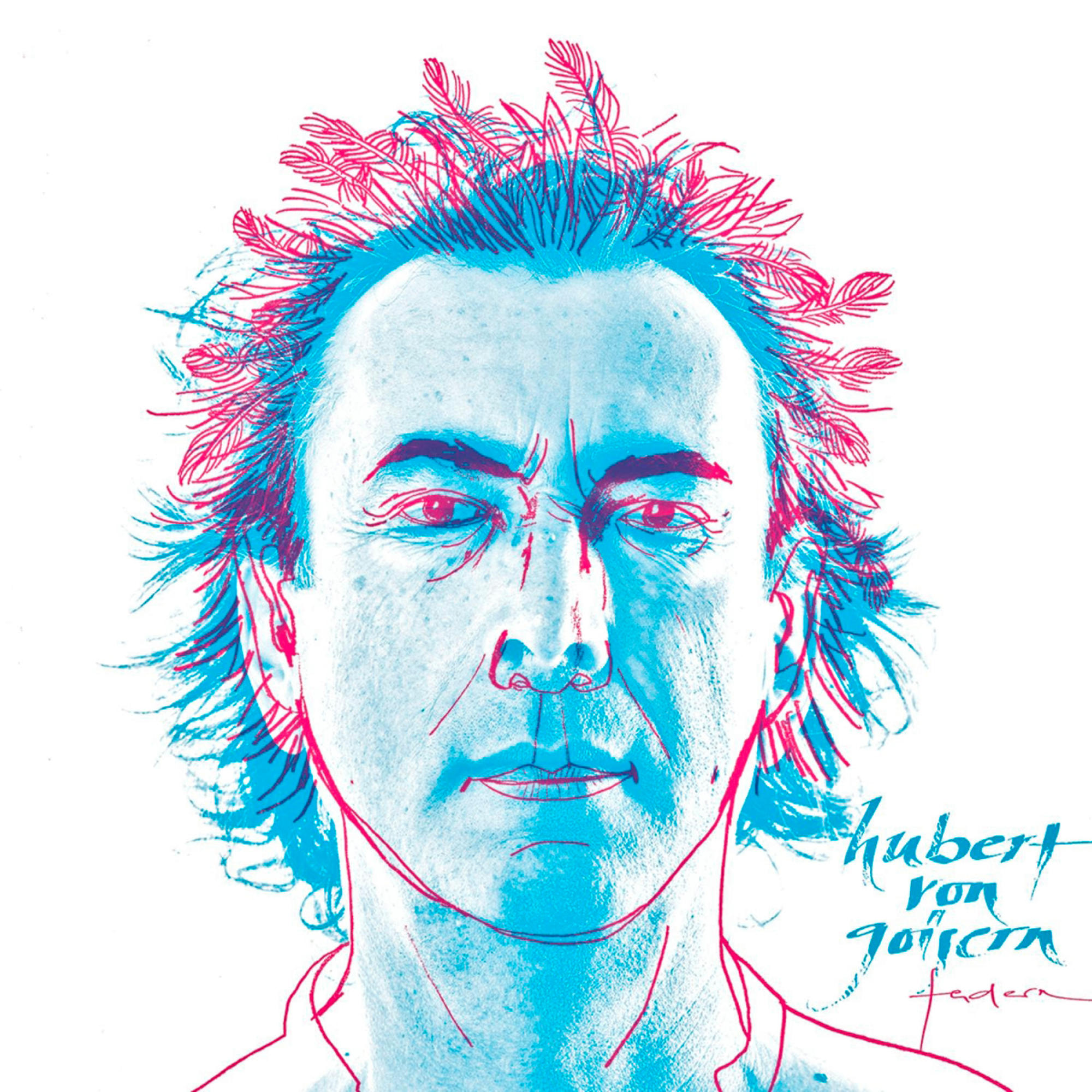 Albumcover mit einem abstrakten Gesicht. Das Gesicht eines Mannes ist mit blauen und roten Farben stilisiert.