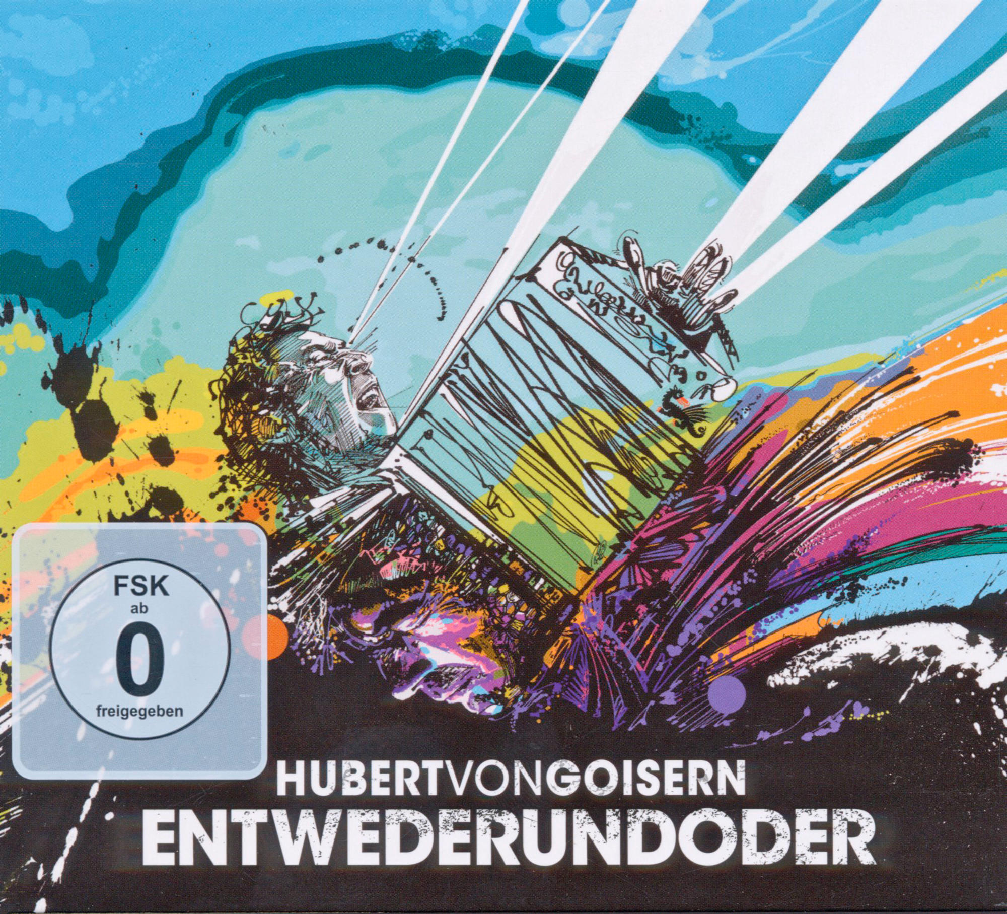CD-Cover, cartoonartige Darstellung einer Person mit Buch und Titel auf Deutsch.