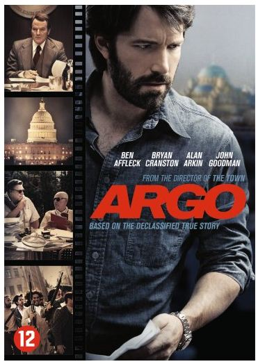 Affiche du film Argo. Le visage de Ben Affleck domine. Bande de scènes à gauche.