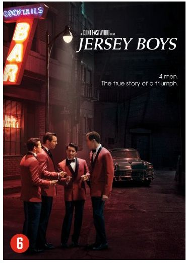 Couverture du film Jersey Boys. Hommes en costumes et une voiture vintage, texte : Un film de Clint Eastwood.