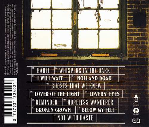 Achterkant van de cd met tracklist, raam en bakstenen muur.