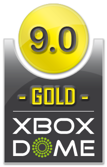 Xbox Dome Gold Auszeichnung. Ein gelber Kreis mit einer 9,0 Punktzahl.