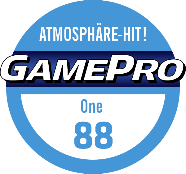 GamePro Atmosphäre-Hit! One 88 Bewertung, auf blauem und weißem Design.