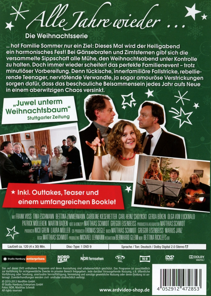 DVD-Rückseite: Eine Familienszene aus einem Film. Titel: 'Alle Jahre wieder'.