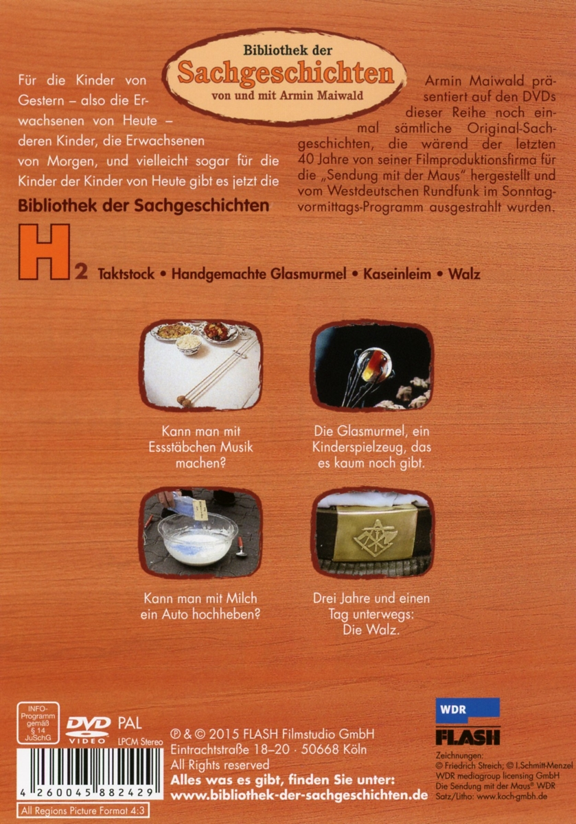 DVD-Cover, braun mit vier inset Bilden und Text über Geschichten für Kinder.