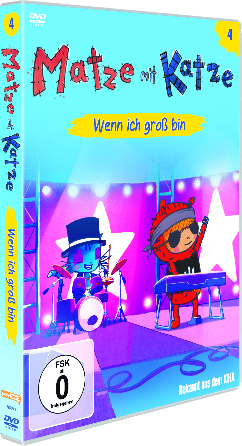 DVD-Cover des Zeichentrickfilms Matze mit Katze. Zwei Katzen auf der Bühne. Text auf Deutsch.