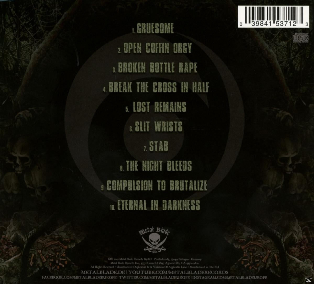 Albumcover mit Spirale, Titelliste und dem Logo von Metal Blade Records am unteren Rand.
