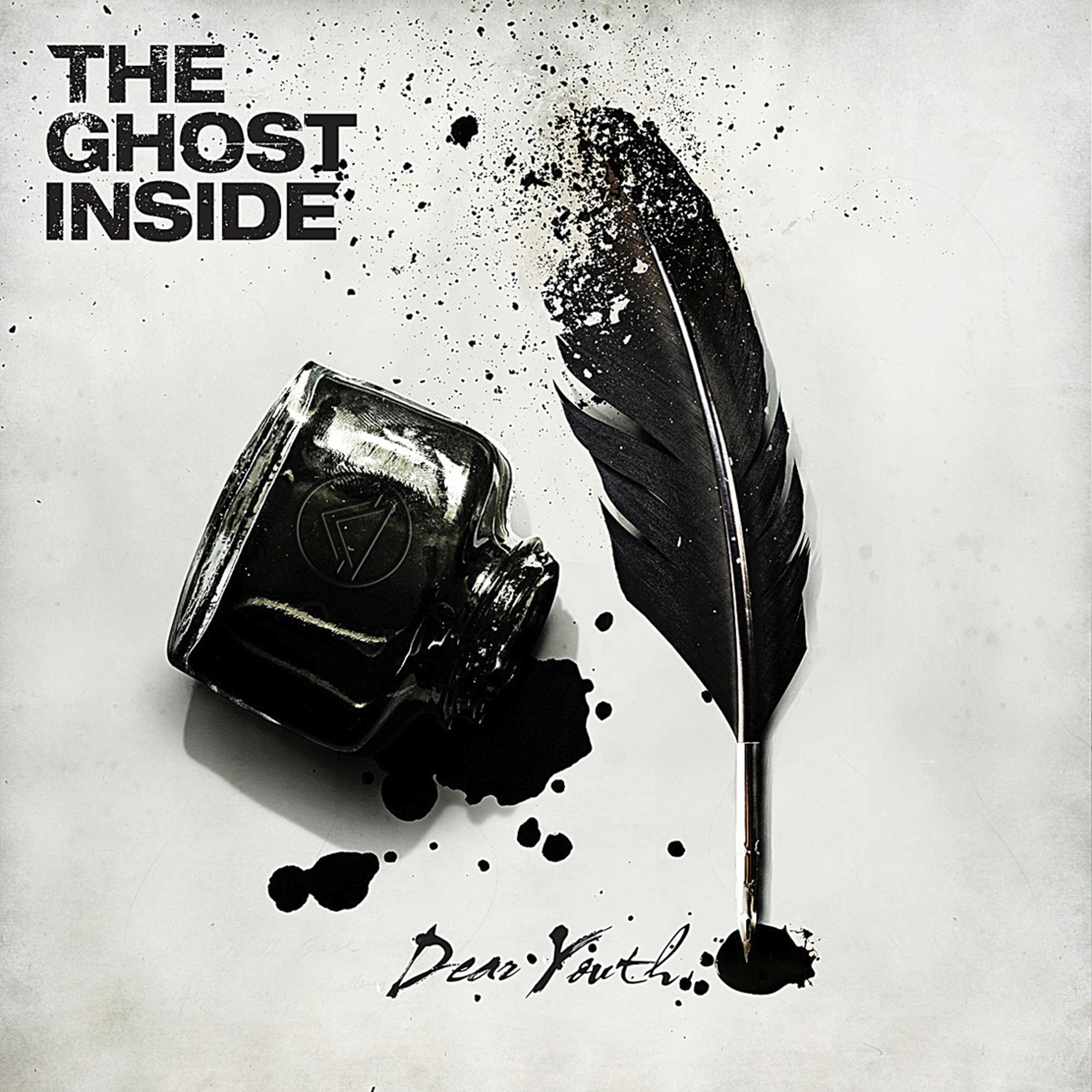 Albumcover mit Tintenfass, Tintenspritzern und einer Feder. Die Worte "The Ghost Inside" stehen oben.