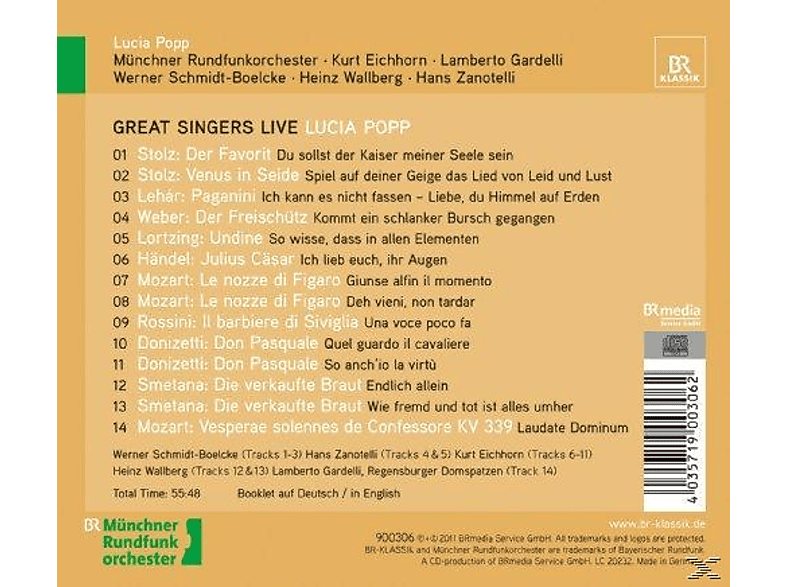 Thumbnail - Lucia Popp, Münchner Rundfunkorchester, Regensburger Domspatzen - Great Singers Live (CD)