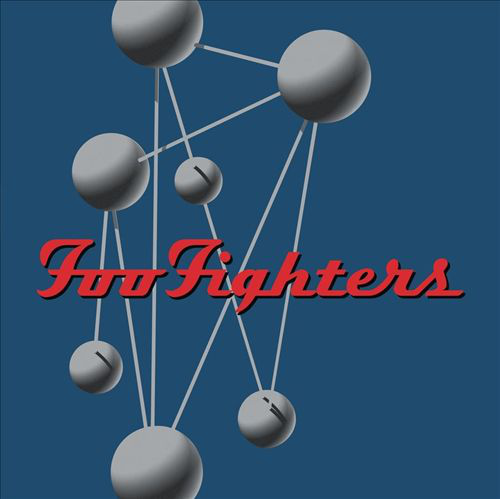Album borító: Foo Fighters logó piros felirattal kék háttéren, összekapcsolt szürke gömbökkel.