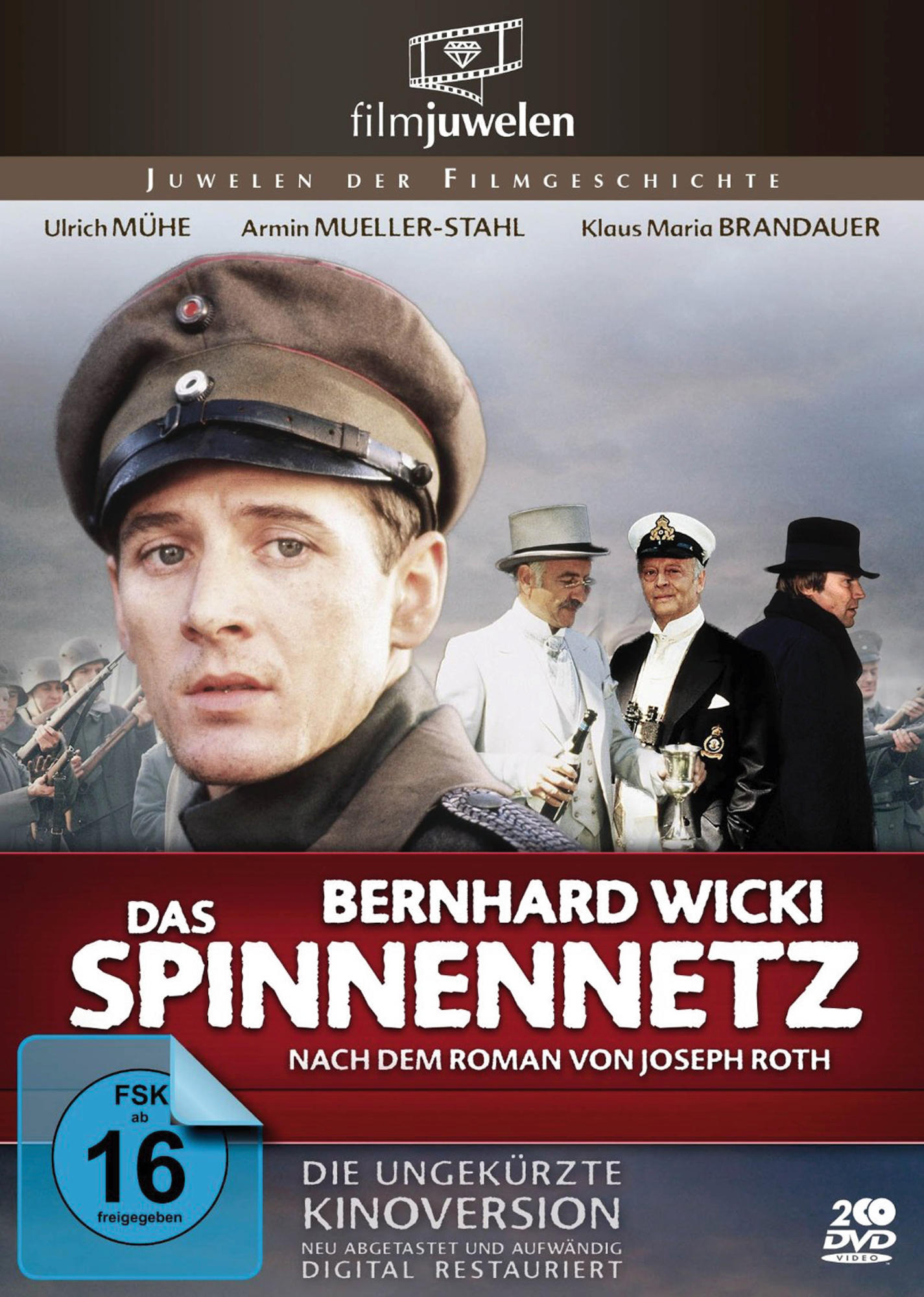 DVD-Cover mit Männern in Militäruniformen. Titel: Das Spinnennetz. Roter und weißer Text auf dunklem Hintergrund.