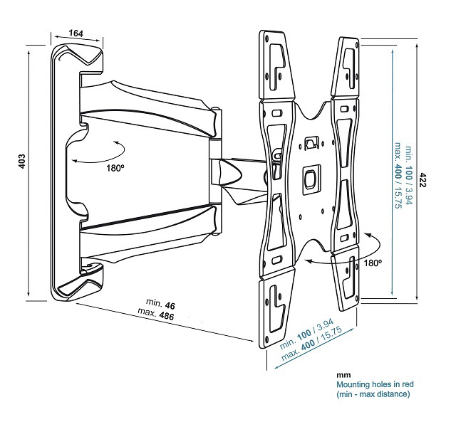 VOGEL´S PHW 400 M Wandhalterung, max. 55 Zoll, Schwenkbar, Ausziehbar, Neigbar, Schwarz