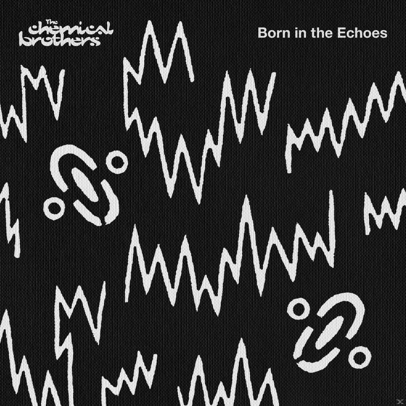Fekete-fehér albumborító fehér mintákkal és a 'Born in the Echoes' felirattal.