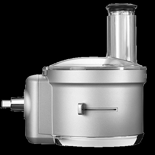 Ein silberner Foodprocessor mit durchsichtigem Deckel und schwarzem Hintergrund.