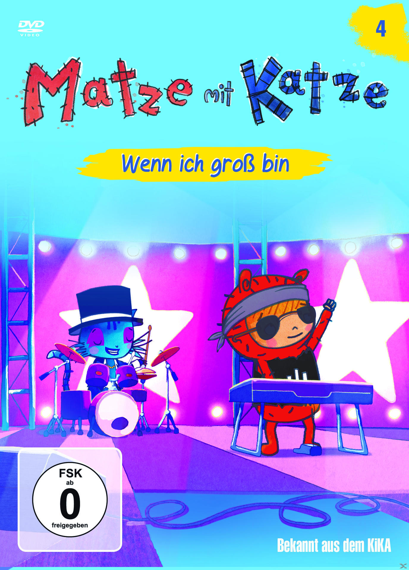 Cartoon-Cover. Zwei Zeichentrickfiguren stehen auf einer Bühne. Der Titel lautet 'Matze mit Katze'.