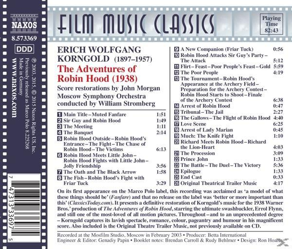 Rückseite einer CD-Hülle mit Titellisten und Text. Die CD ist 'The Adventures of Robin Hood'.