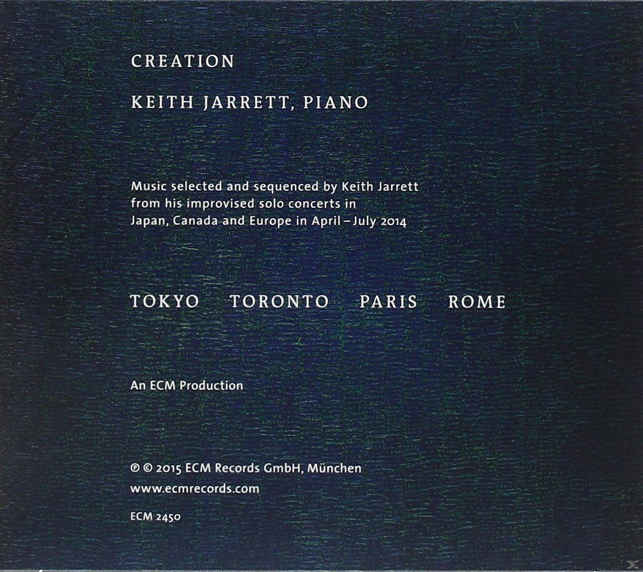 CD-Cover. Dunkelblauer Hintergrund mit Text über Keith Jarretts Klavierarbeit und Tourdaten.