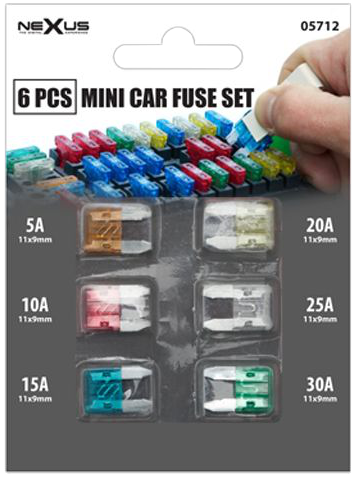 MNC 05712 Késes biztosíték egység csomag, 6db Mini 5-30A