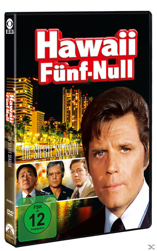 DVD-Cover für "Hawaii Five-0" mit einem Männergesicht und Stadtbild. Der Titel ist rot auf schwarzem Hintergrund.